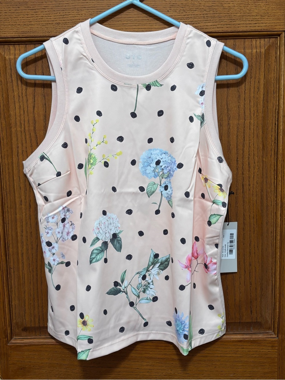 OTG by Tail Activewear Sleeveless Floral Polka Dot Tank - Light Pink Sz L. NWT
